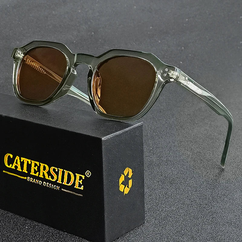 Caterside™ – Lunettes de soleil rétro polarisées avec branches en acétate (Homme)
