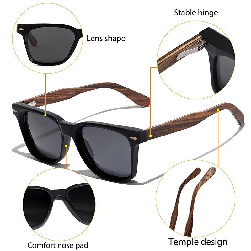 Lunettes de soleil Caterside™ Vintage Bois Polarisées – Élégance naturelle & protection UV400