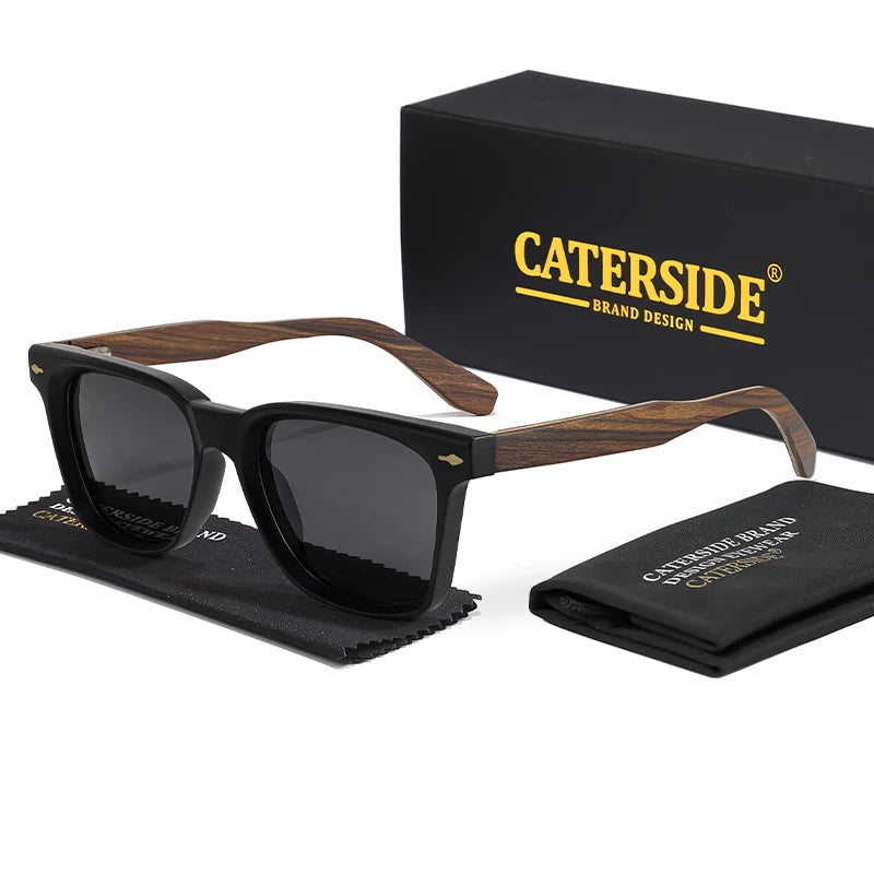 Lunettes de soleil Caterside™ Vintage Bois Polarisées – Élégance naturelle & protection UV400