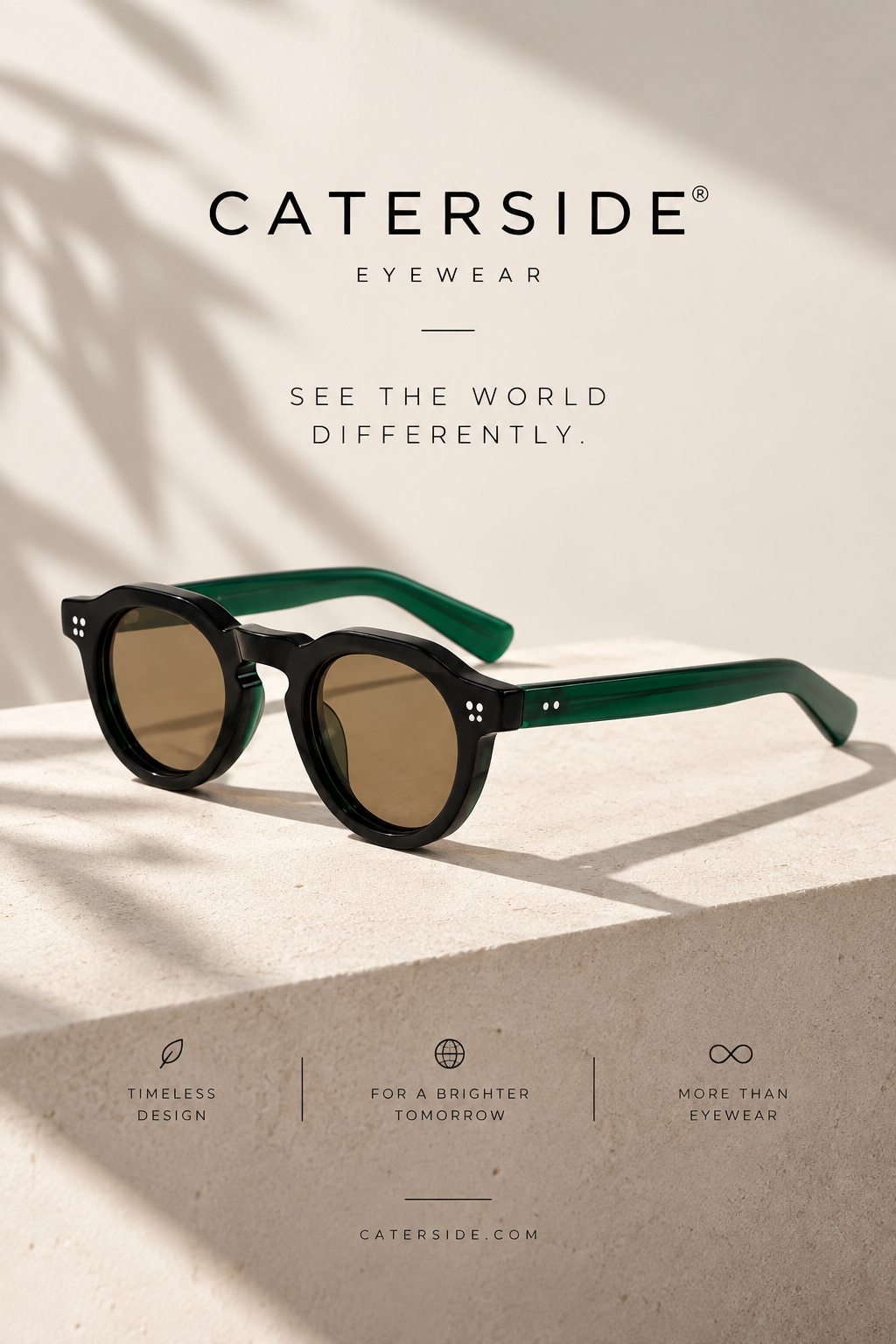 Lunettes de soleil rondes Caterside à monture noire et branches vertes