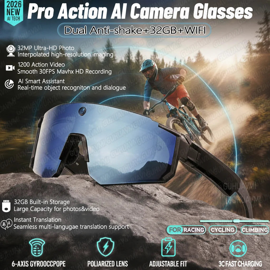 4K AI Smart Glasses with 800W Camera | Bluetooth | Calls, Music & Anti-Focus Sports