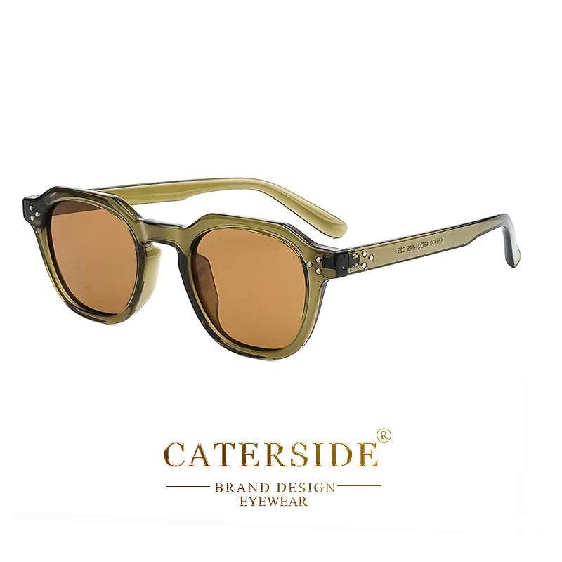 Lunettes de soleil CaterSide au design rétro avec monture olive translucide et verres marron