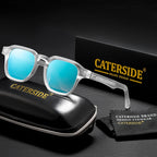 Lunettes de soleil Caterside à monture transparente et verres bleus avec étui noir et lingette de nettoyage