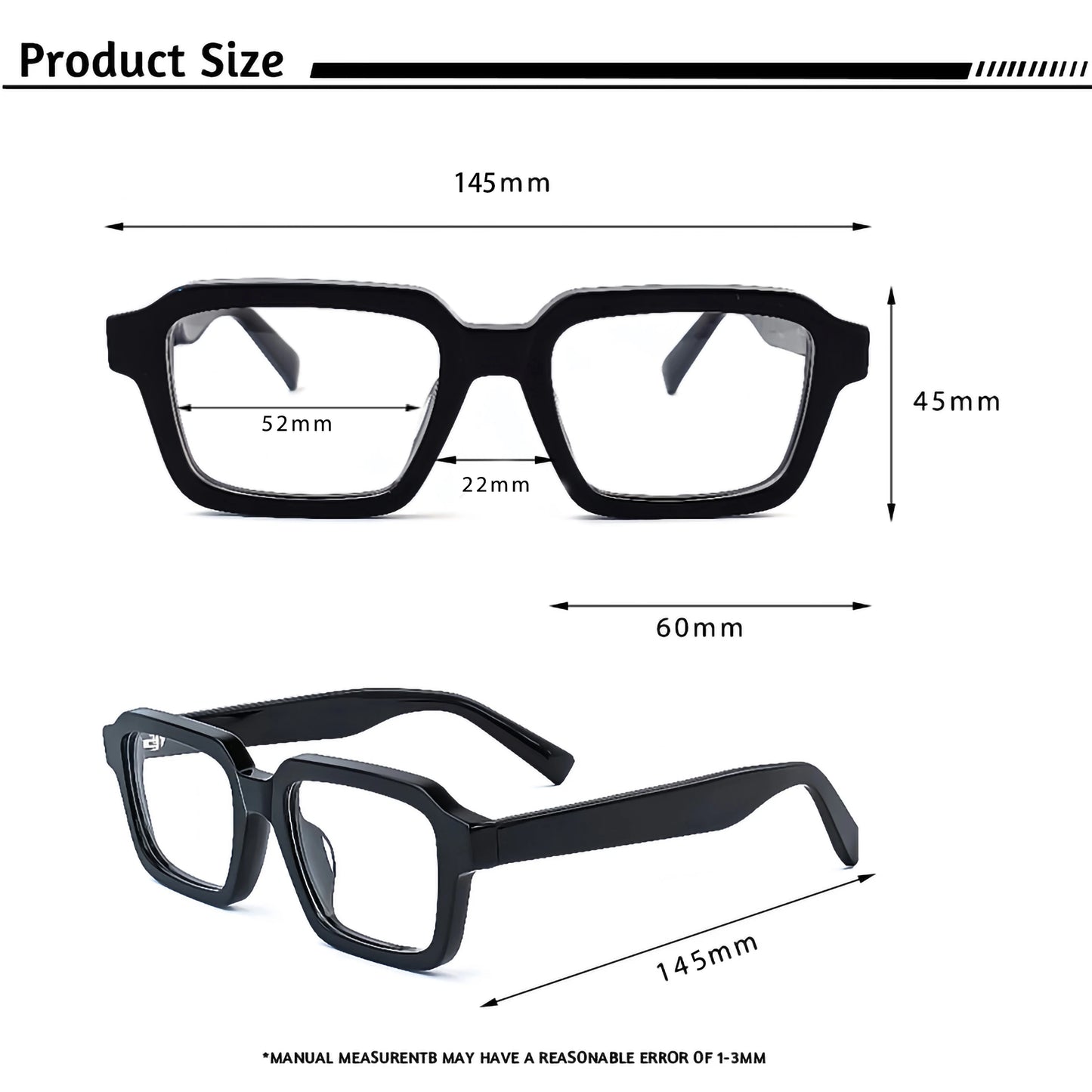 CATERSIDE™ Square Vintage Glasses in Acetate – Wide Unisex Frame for Modern Style and Timeless Elegance