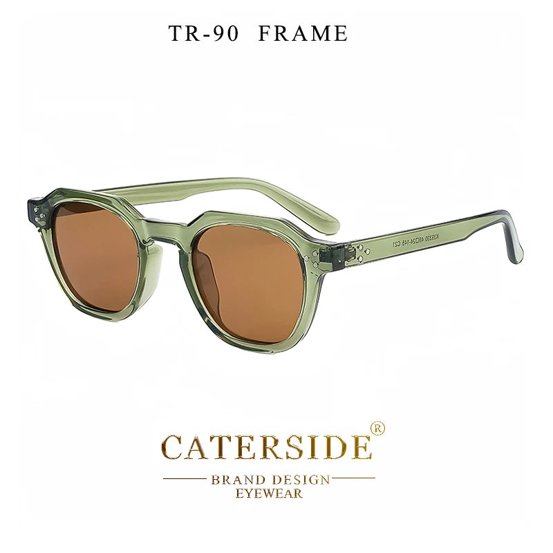 Lunettes de soleil CaterSide avec monture TR-90 verte transparente et verres marron