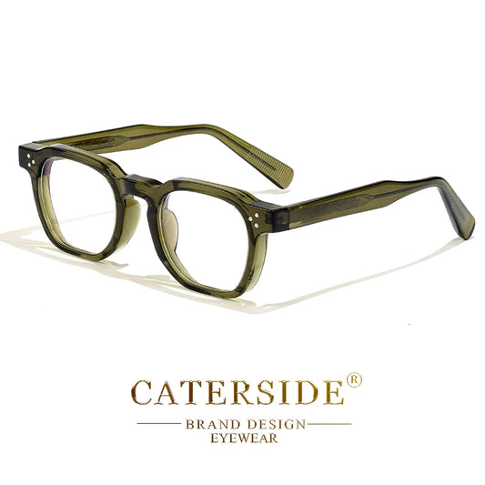 Lunettes Caterside vert olive en acétate avec design carré et détails métalliques