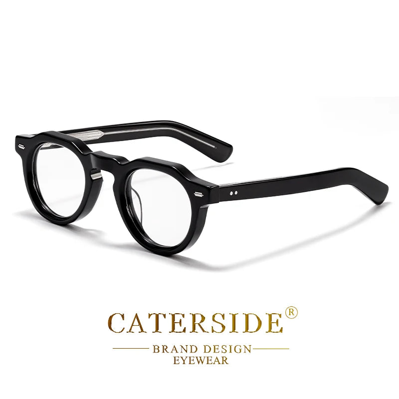 Lunettes de vue noires rondes en acétate avec design contemporain, marque Caterside
