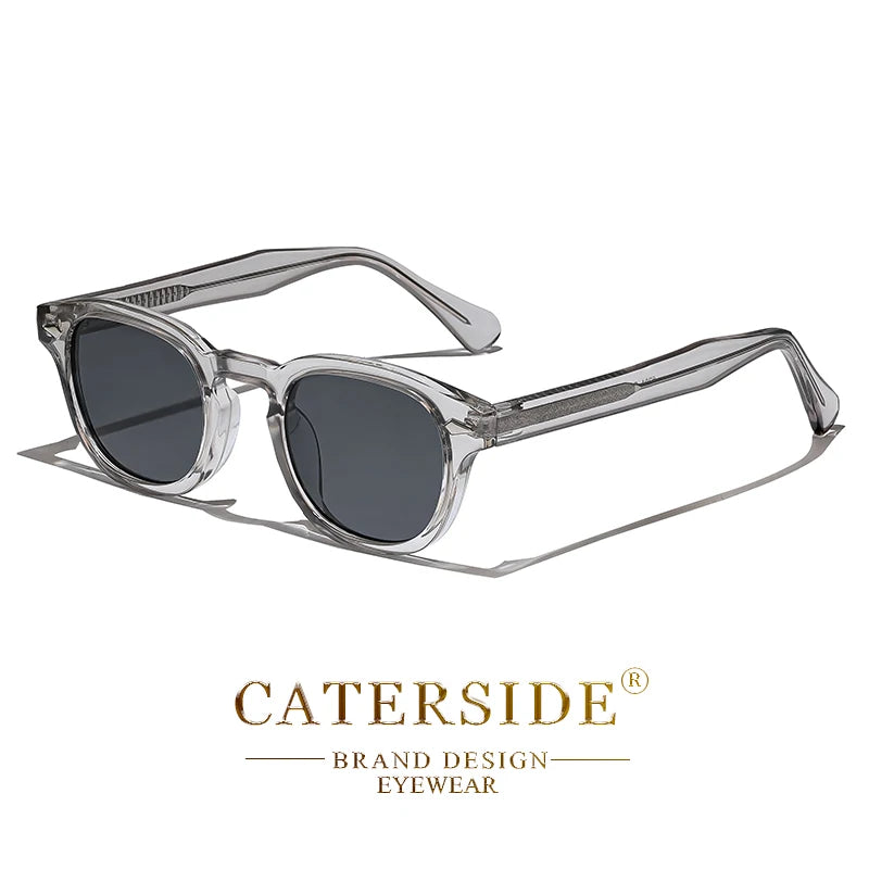 Lunettes de soleil transparentes à monture épaisse avec verres teintés gris, marque Caterside