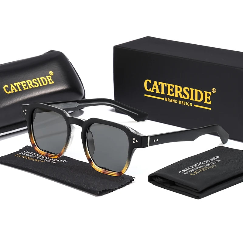Lunettes de soleil Carrées noires et écaille Caterside avec étui rigide et chiffon de nettoyage