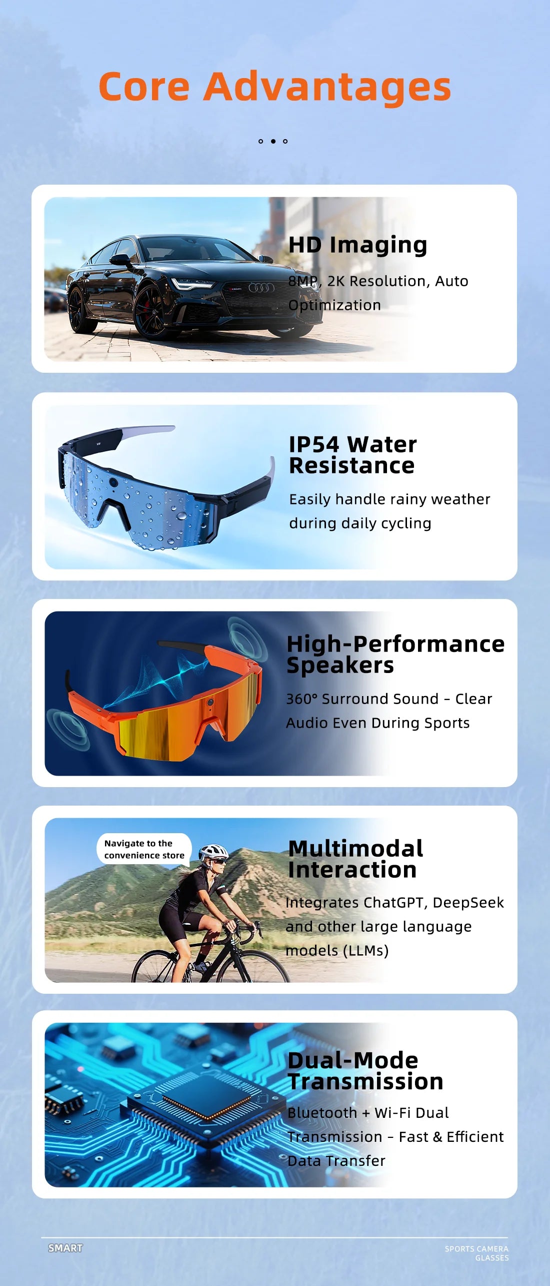 4K AI Smart Glasses with 800W Camera | Bluetooth | Calls, Music & Anti-Focus Sports