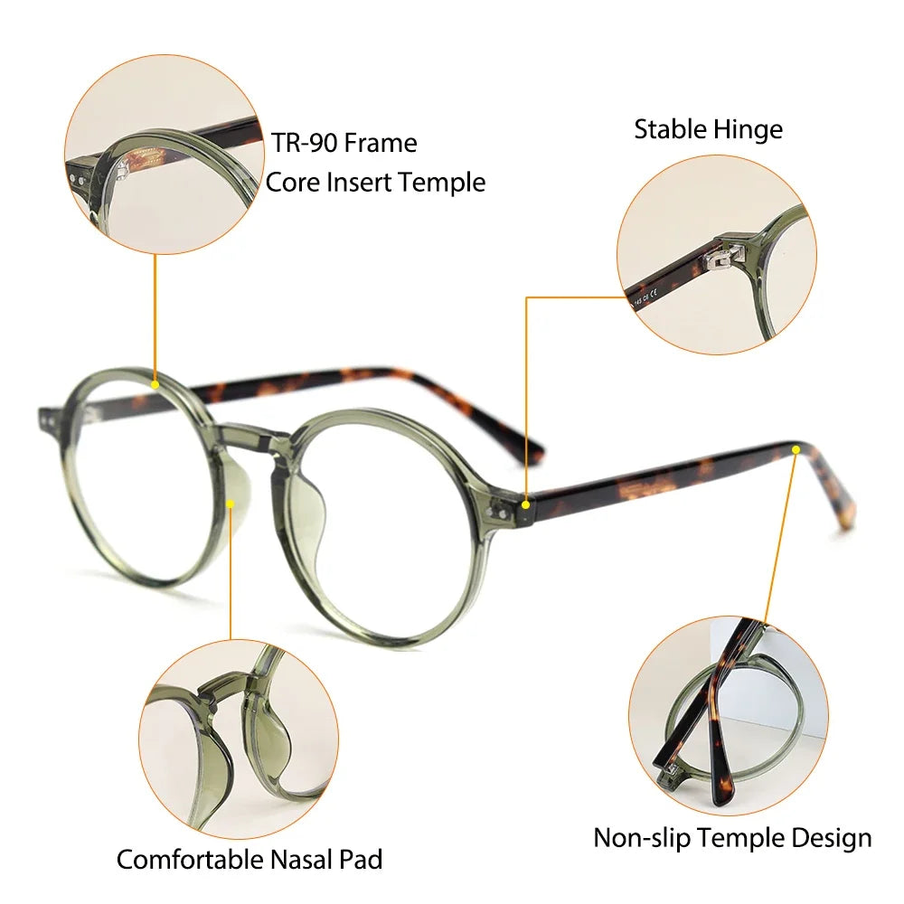 Gafas graduadas unisex CATERSIDE con montura redonda retro TR90 y protección contra la luz azul