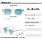 Lunettes unisexes à monture transparente et verres bleus, dimensions et spécifications détaillées