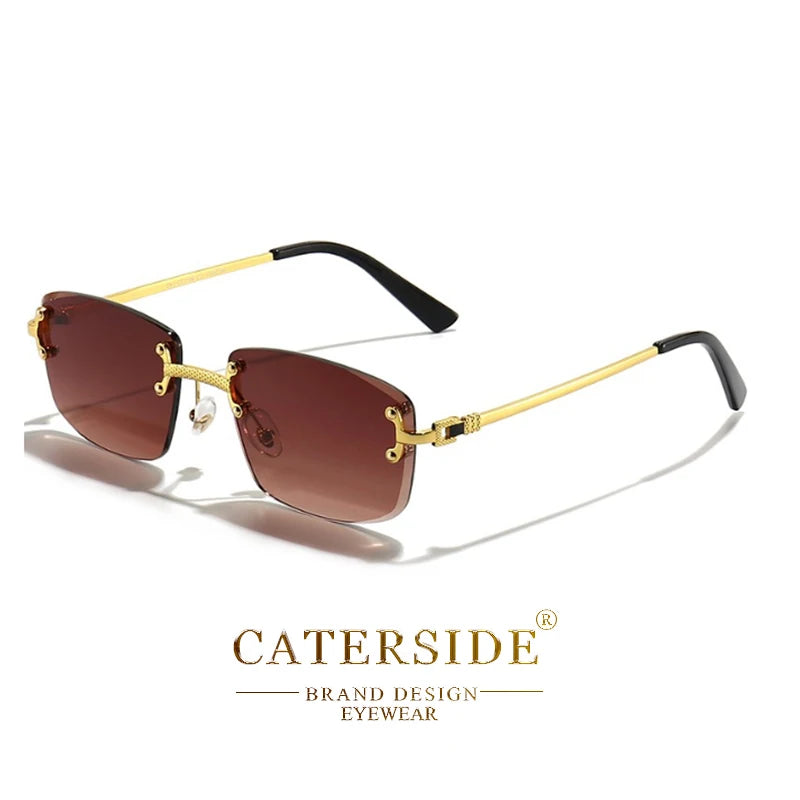 Lunettes de soleil sans monture avec branches dorées et verres bruns dégradés CATER SIDE