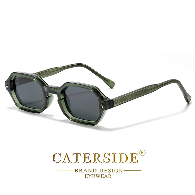 Lunettes de soleil verte transparentes à monture octogonale élégante, design de marque Caterside