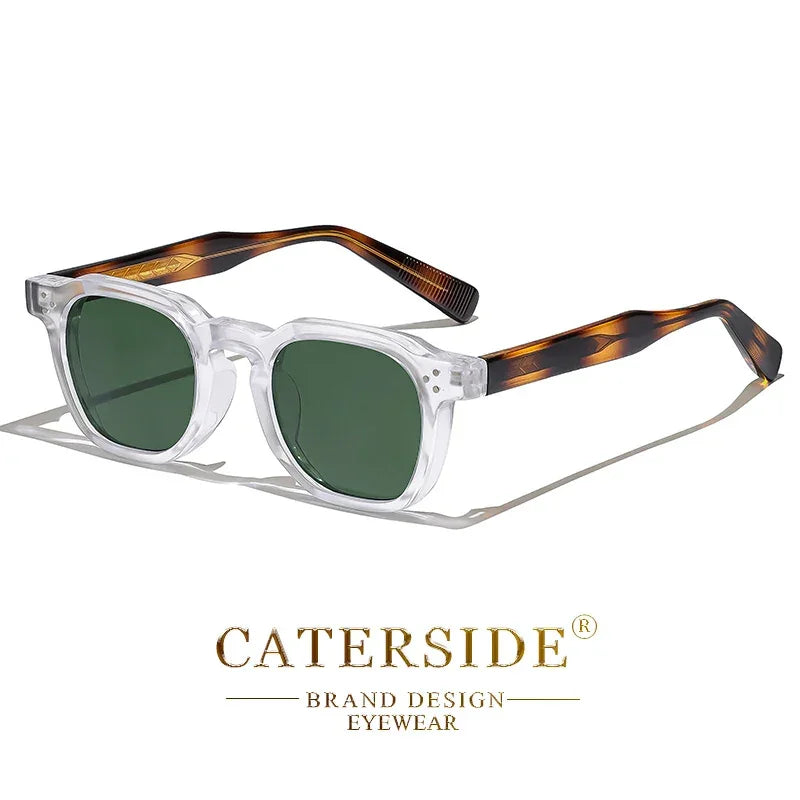 Lunettes de soleil CaterSide avec monture transparente et branches effet écaille marron, verres verts