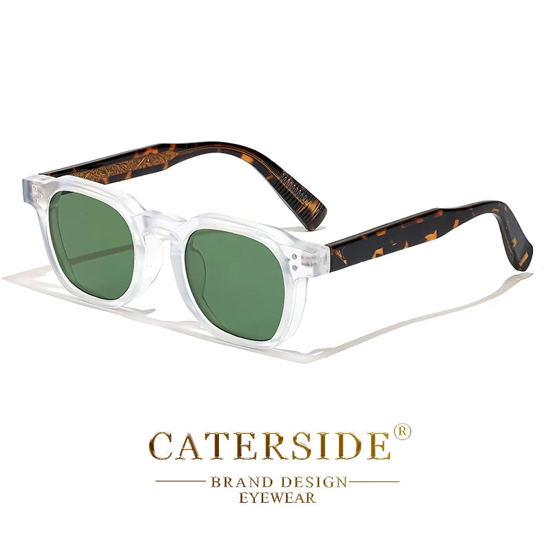 Lunettes de soleil CaterSide avec monture transparente et branches écaille de tortue, verres verts