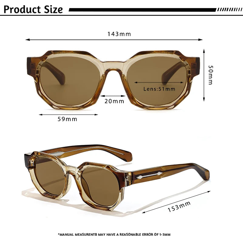 Lunettes de soleil marron transparentes avec verres teintés dimensions détaillées en millimètres