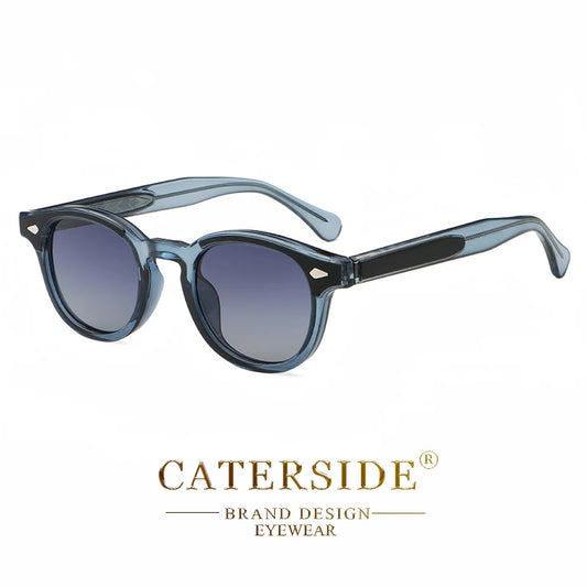 Lunettes de soleil à monture ronde translucide bleue avec verres dégradés