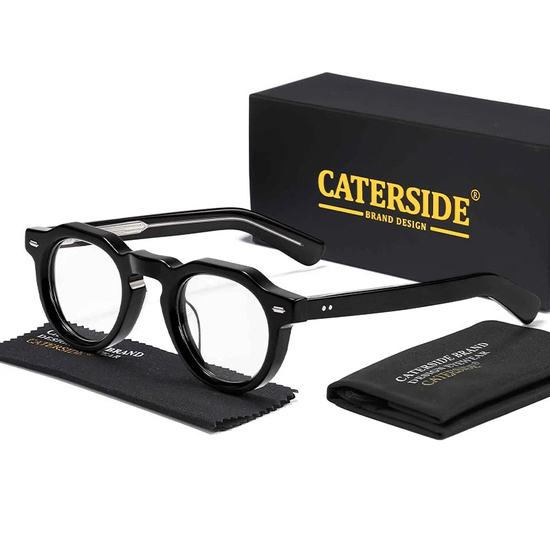 Lunettes de vue noires vintage avec étui et boîte noire marquée Caterside