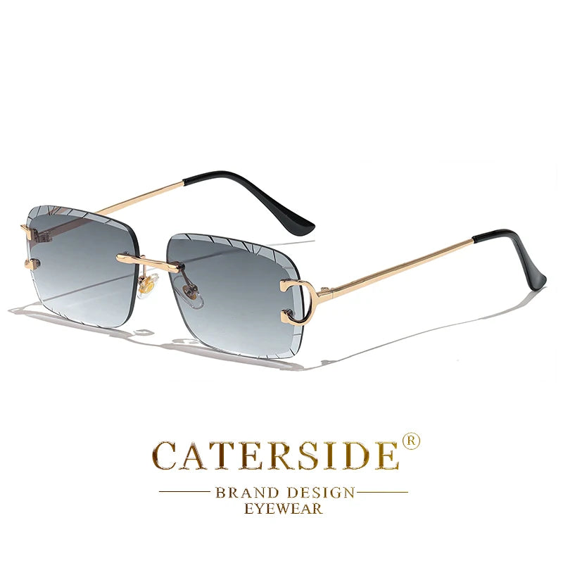 Lunettes de soleil carrées avec verre dégradé gris et monture dorée, style élégant CATER SIDE