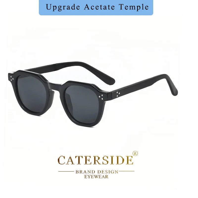 Lunettes de soleil noires, design carré moderne avec branches en acétate, marque Caterside