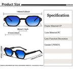 Lunettes de soleil unisexes à monture noire et verres dégradés bleus, détails et dimensions