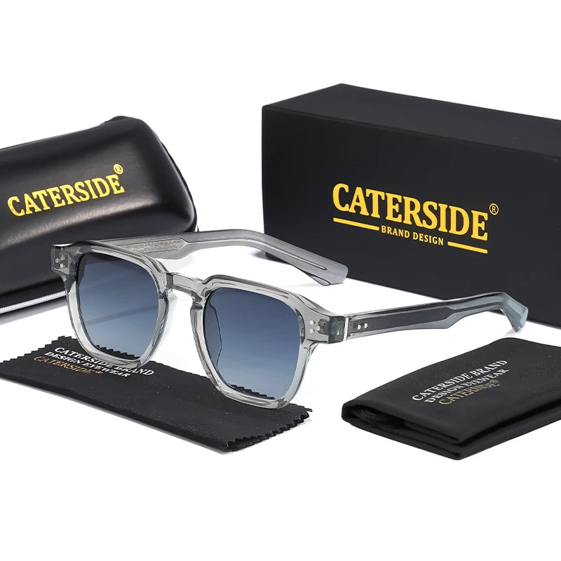 Lunettes de soleil Carrés à verres bleus dégradés avec coque et étui noir de marque CATERSIDE