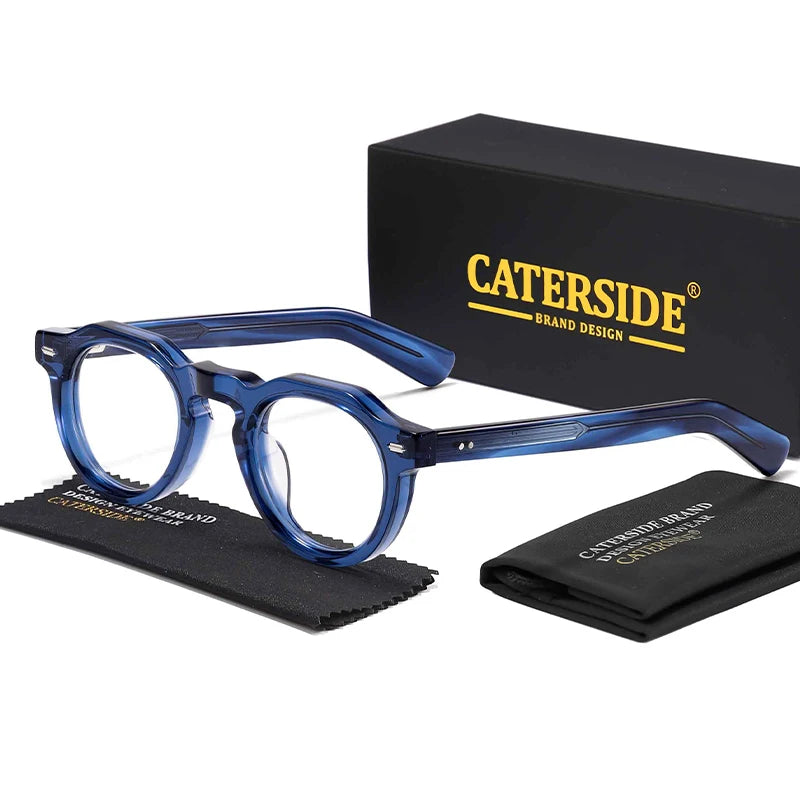Lunettes de vue rondes bleues Caterside avec étui et chiffon de nettoyage noir