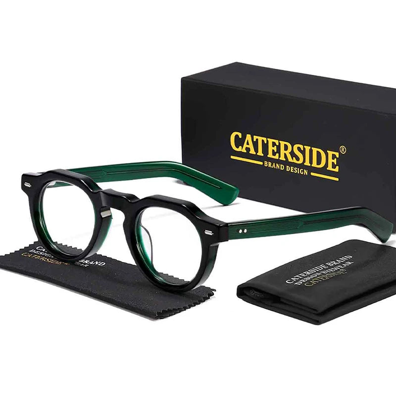 Lunettes de vue rondes noires et vertes Caterside avec étui et chiffon de nettoyage