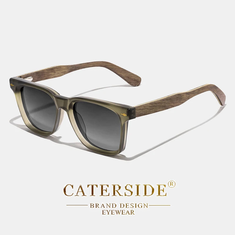 Lunettes de soleil Carrées CATER SIDE avec branches effet bois et verres gris dégradé
