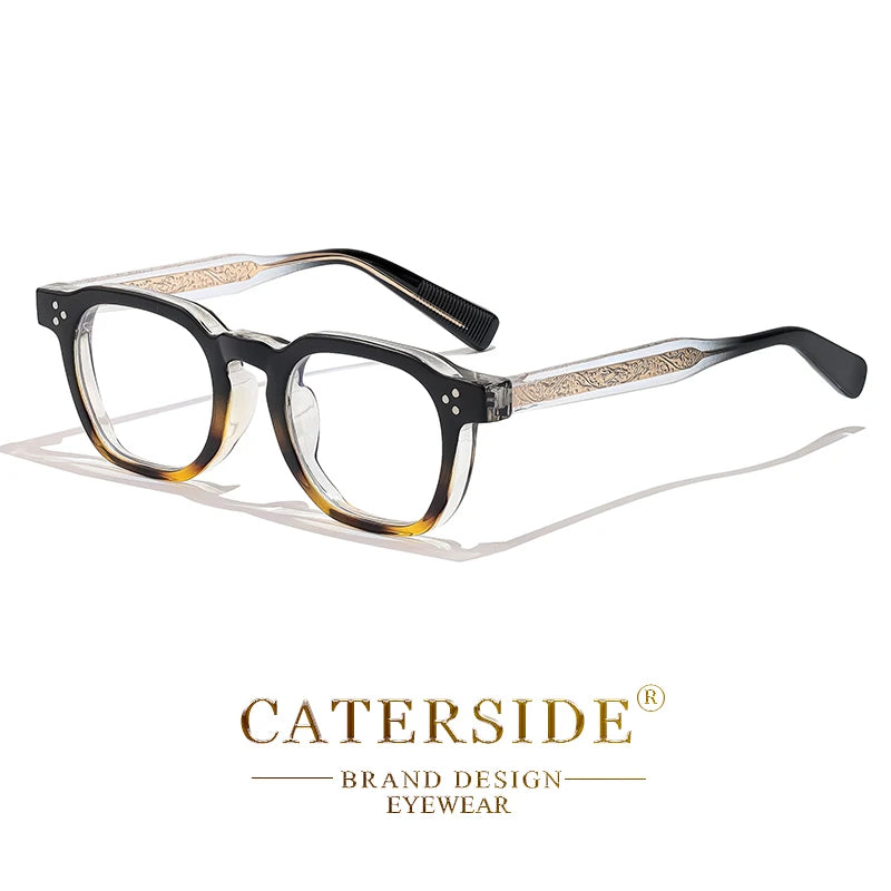 Lunettes optiques Caterside à monture carrée noire et transparente avec détails dorés sur les branches