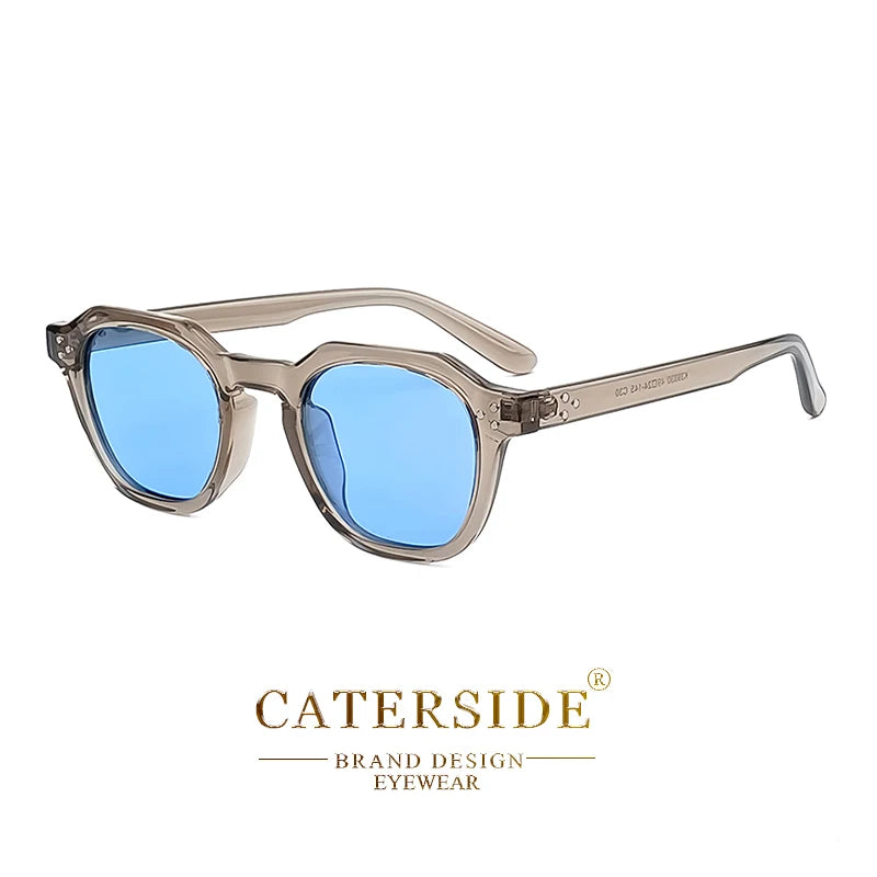 Lunettes de soleil CaterSide style vintage avec monture translucide beige et verres bleu clair