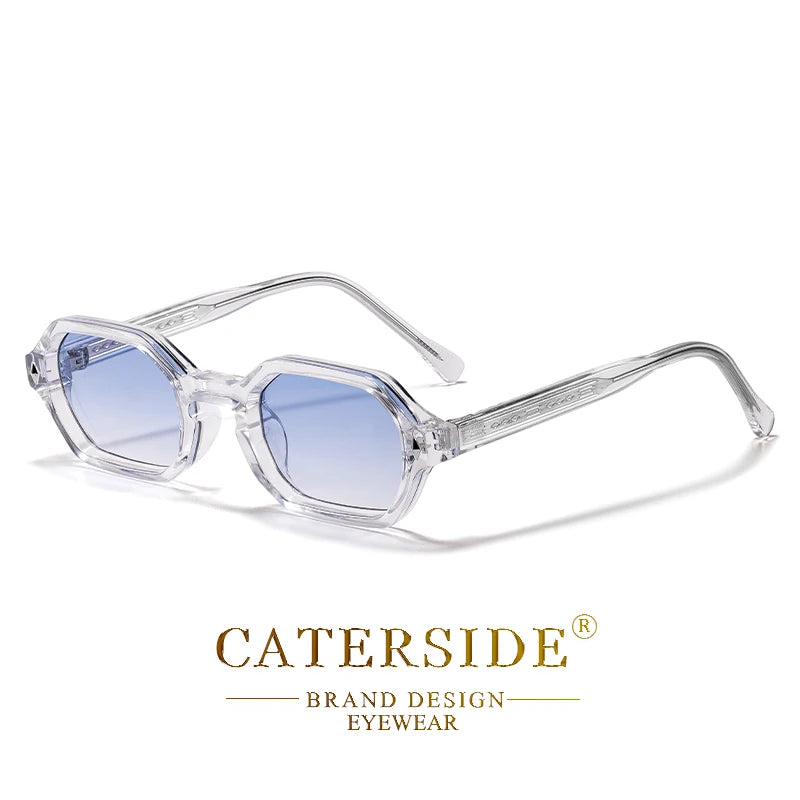 Lunettes de soleil transparentes hexagonales avec verres dégradés bleus de la marque Caterside
