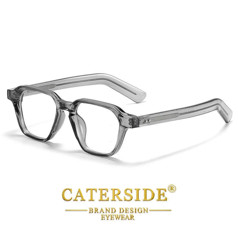 Transparent gray square eyeglasses with thick frames by Caterside eyewear brand