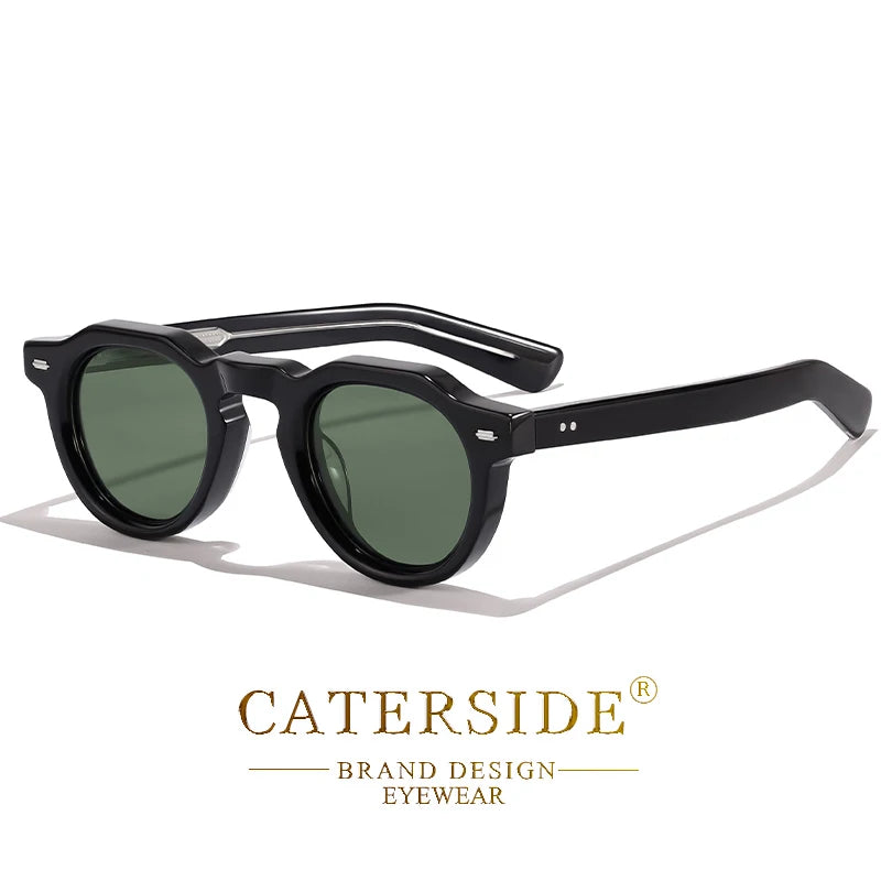 Lunettes de soleil noires à monture ronde et verres verts, design de marque Caterside