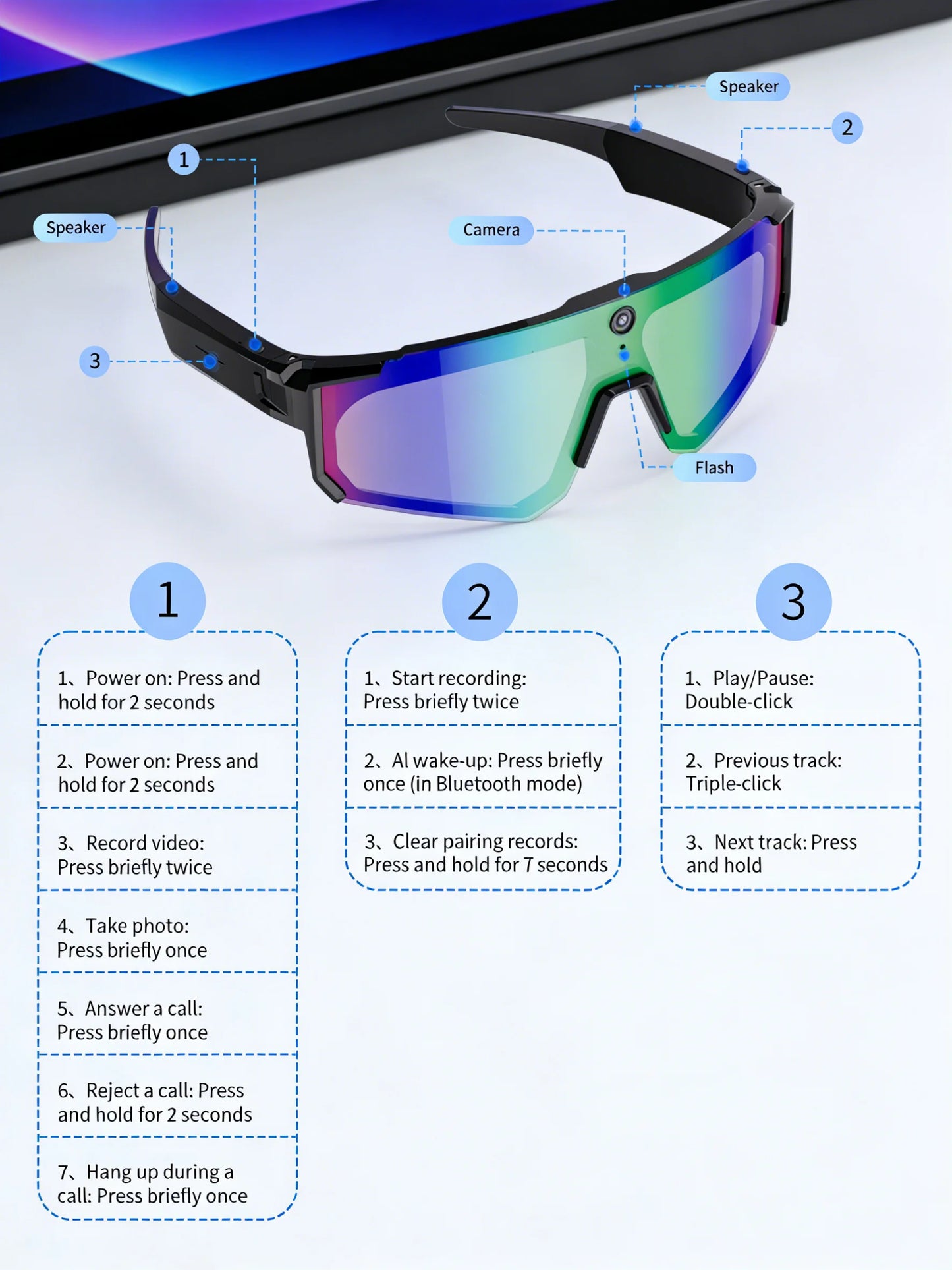 Lunettes de sport Bluetooth pour l'extérieur Caméra d'action 4K Full HD Lunettes de sport Bluetooth pour l'extérieur Caméra d'action 4K Full HD