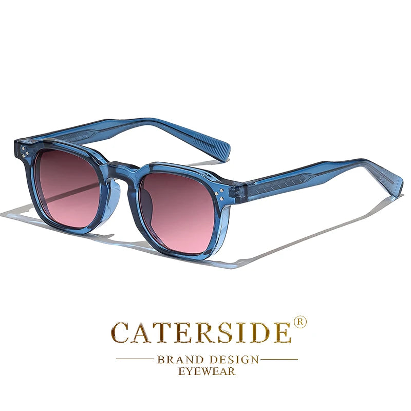 Lunettes de soleil bleu transparent avec verres teintés roses, design Caterside eyewear