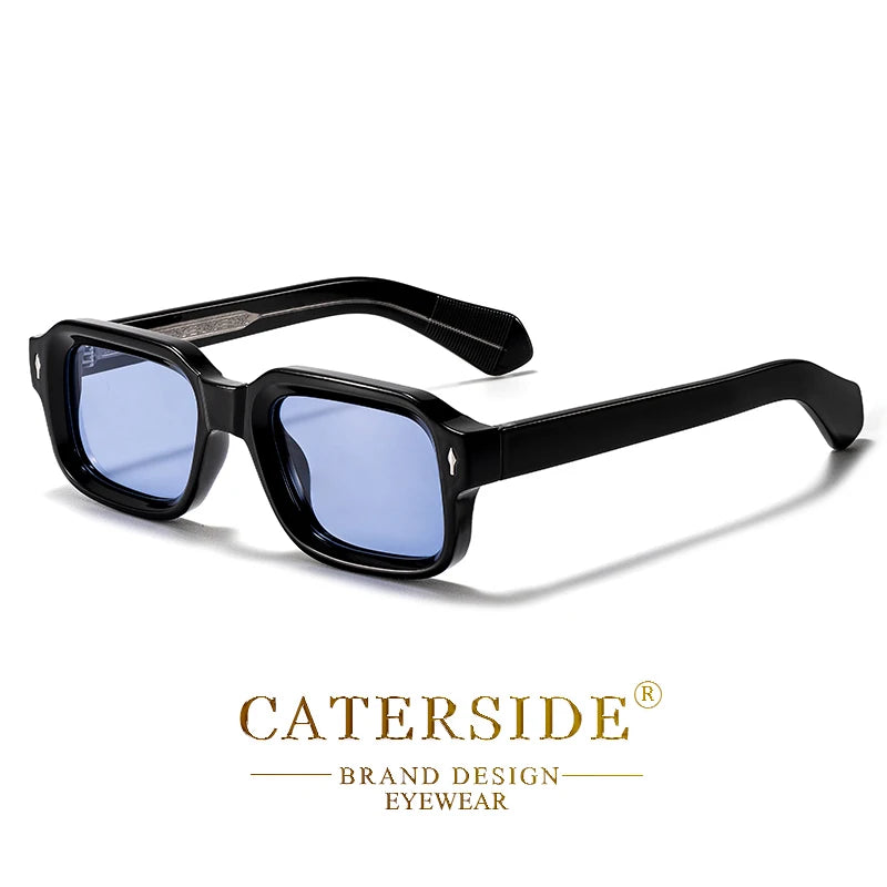 Lunettes de soleil noires rectangulaires avec verres bleus de la marque Caterside