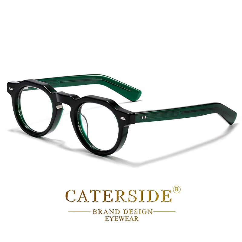 Lunettes optiques noires et vertes au design vintage par Caterside sur fond blanc