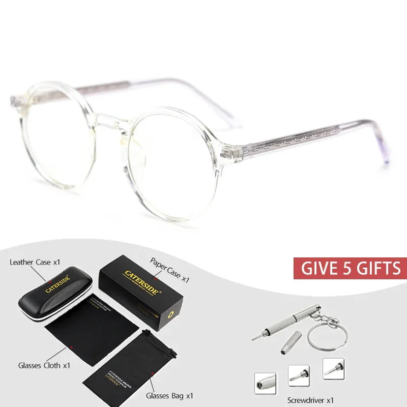Gafas graduadas unisex CATERSIDE con montura redonda retro TR90 y protección contra la luz azul