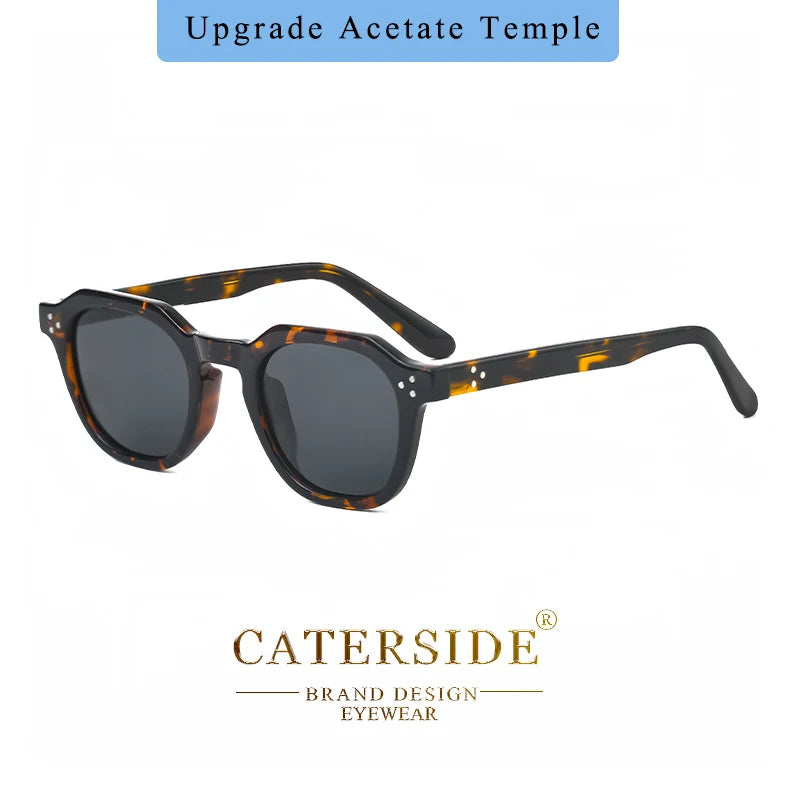 Lunettes de soleil Acetate marron écaille style rétro, verres gris foncé, design CaterSide