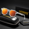 Lunettes de soleil Caterside avec monture translucide et verres orange, étui noir et chiffon de nettoyage