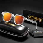 Lunettes de soleil Caterside avec monture translucide et verres orange, étui noir et chiffon de nettoyage