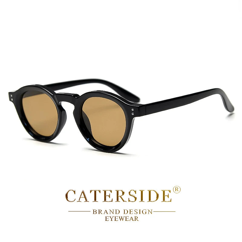 Lunettes de soleil rondes noires avec verres marron, design élégant de la marque CATERSIDE