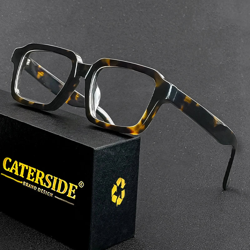 CATERSIDE™ Square Vintage Glasses in Acetate – Wide Unisex Frame for Modern Style and Timeless Elegance
