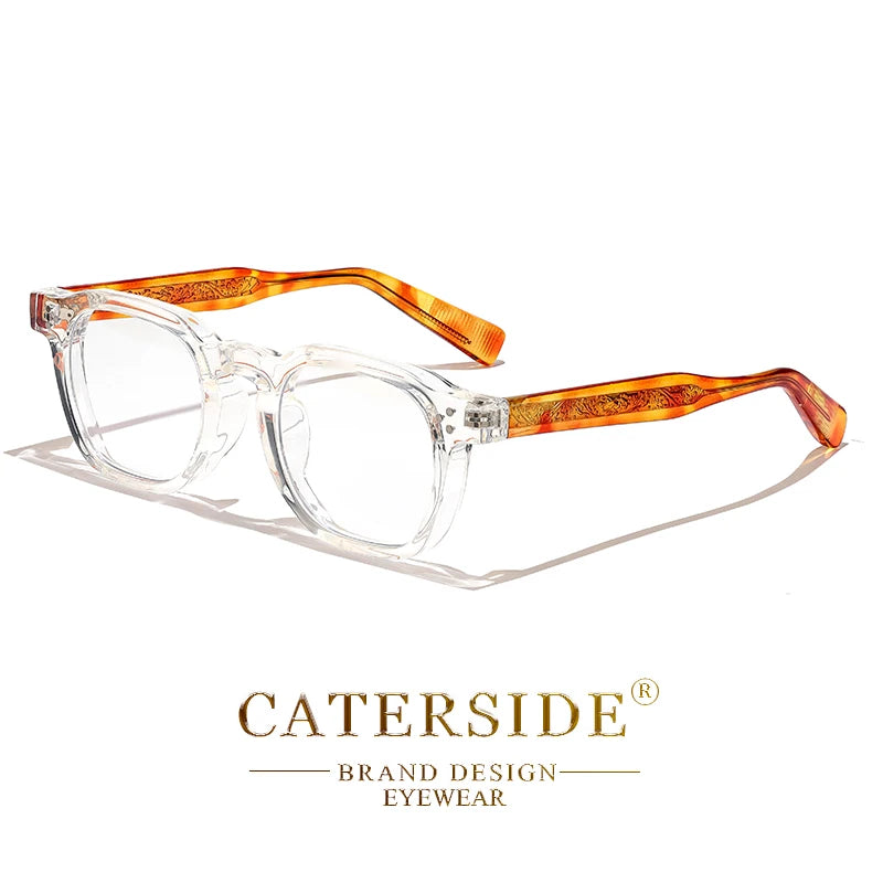 Lunettes transparentes avec branches en écaille orange, design élégant Caterside