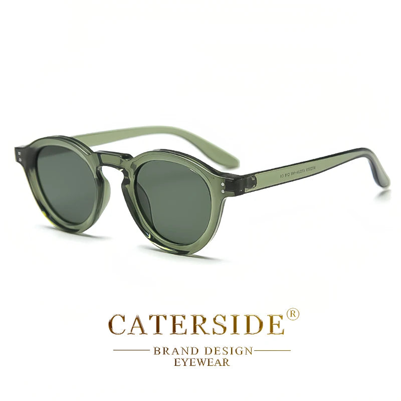 Lunettes de soleil rondes vert olive transparent avec verres teintés foncés marque CATERSIDE