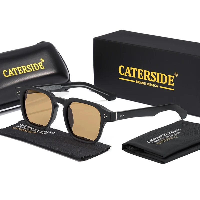 Lunettes de soleil noires Caterside avec étui, chiffon de nettoyage et boîte de marque noire