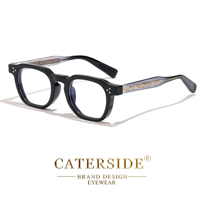 Lunettes de vue noires avec branches décorées or, design élégant Caterside