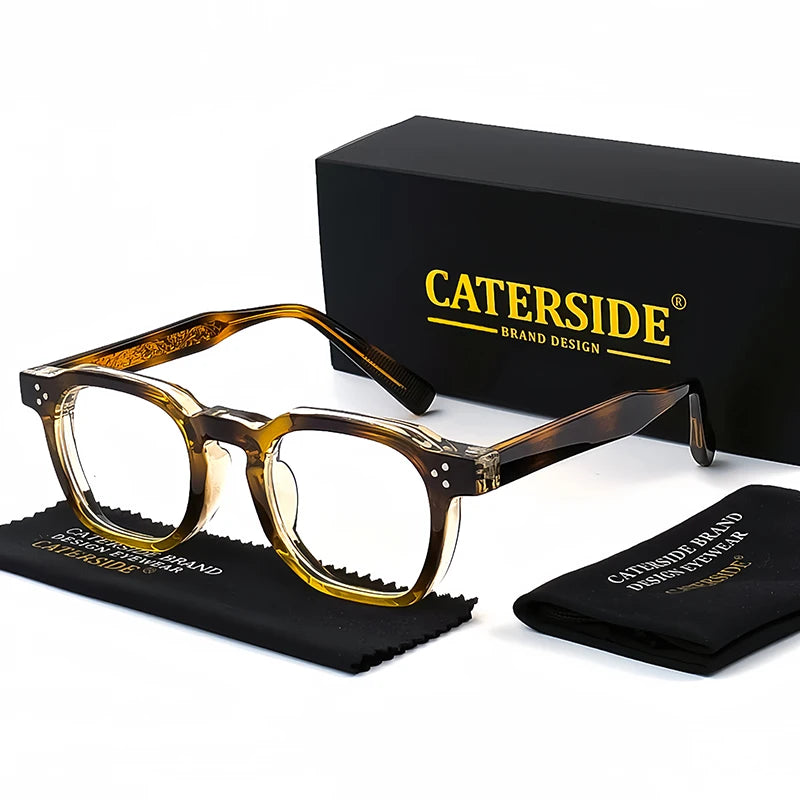 Lunettes carrées marron transparentes Caterside avec étui noir et chiffon de nettoyage